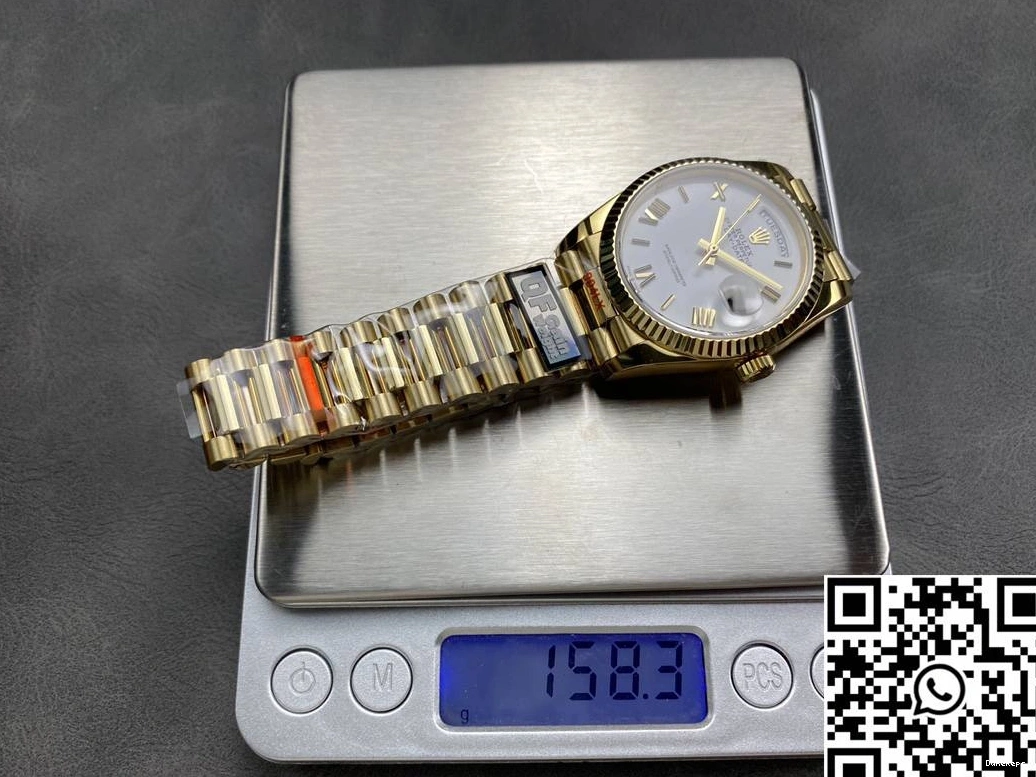 Rolex Tungsten M128238-0113 Factory QF Day v5 Yellow Date Steel White Dial 36mm Gold 0918